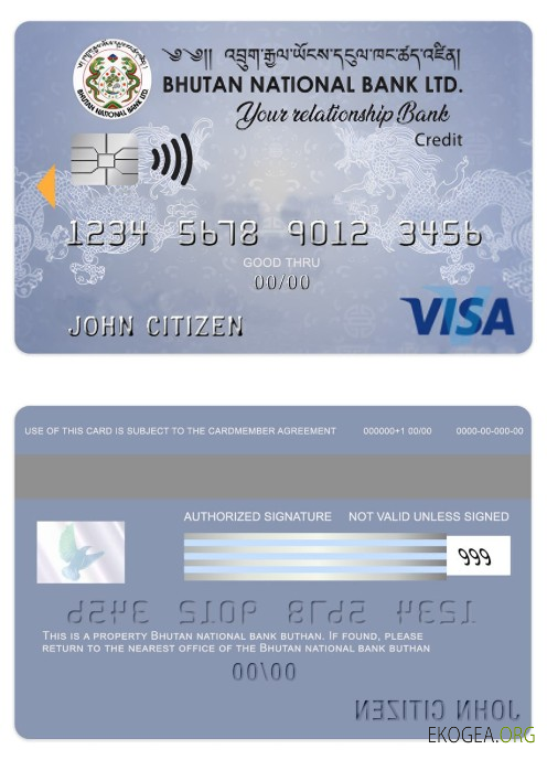 Carte de crédit visa de la banque nationale du Bhoutan LTD